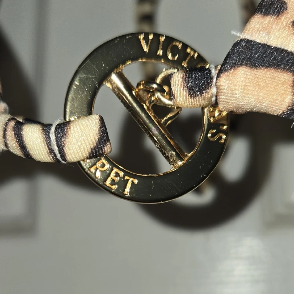 Victoria's Secret Gold Logo Toggle Bikini Accent with Leopard Print Straps - Picture 2 of 3